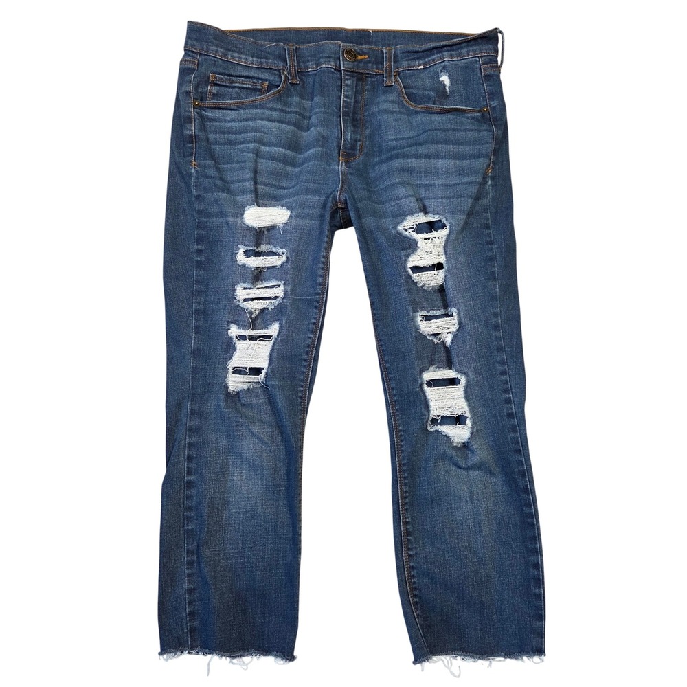 Mudd Jeans Womens 34 Ripped Distressed Crop Raw Hem Blue‎ Denim